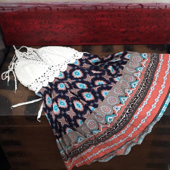 Kiss The Sky Crochet Top Print Festival Dress - Picture 6 of 8